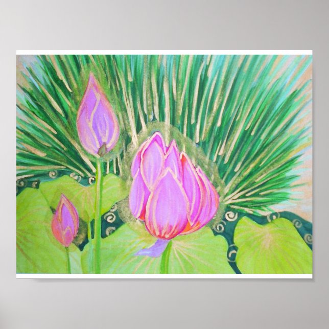Watercolor Lotus with Gold Accents Poster (Front)