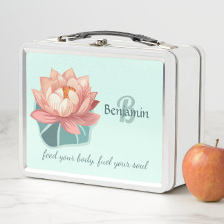 Watercolor Lotus With Leaf Metal Lunch Box