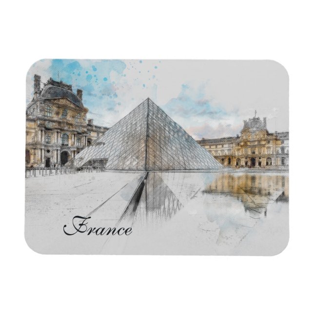 Watercolor Louvre Magnet – Paris France Travel  (Horizontal)