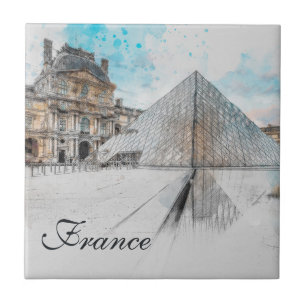Watercolor Louvre, Paris Ceramic Tile – Elegant 