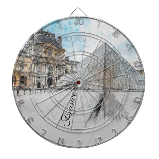 Watercolor Louvre Paris France Dart Board  (Front)