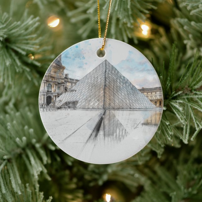 Watercolor Louvre Paris Ornament – French Landmark (Tree)