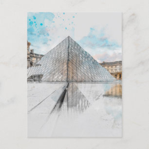 Watercolor Louvre Paris Postcard – Elegant France 