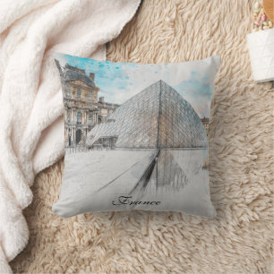 Watercolor Louvre Throw Pillow – Paris Travel Art 
