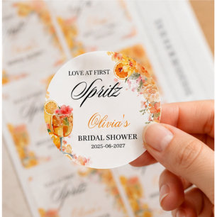 Watercolor Love at First Spritz Bridal Shower Classic Round Sticker