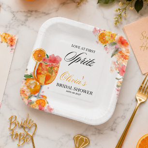 Watercolor Love at First Spritz Bridal Shower Paper Plate