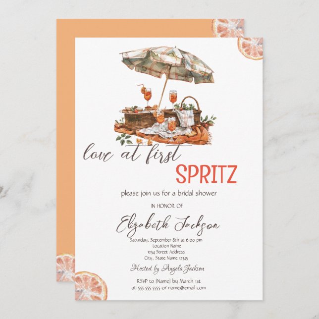 Watercolor Love at First Spritz Picnic Invitation (Front/Back)
