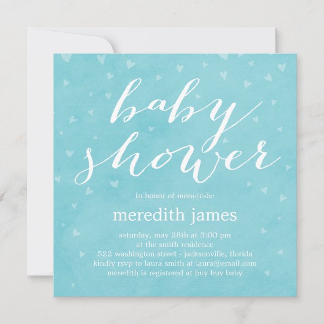 Watercolor Love Baby Shower Invitation - Blue (Front)