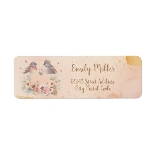 Watercolor love birds with roses for wedding return address label