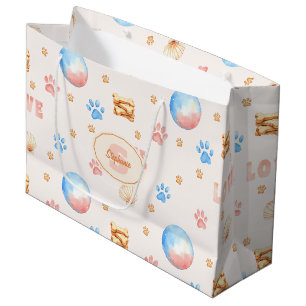 Watercolor "LOVE" Design with Dog Paw Prints Large Gift Bag