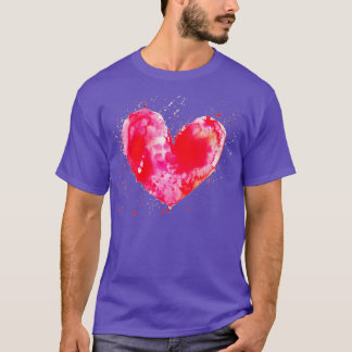 Watercolor Love Heart  Valentine's Day Women Girls T-Shirt