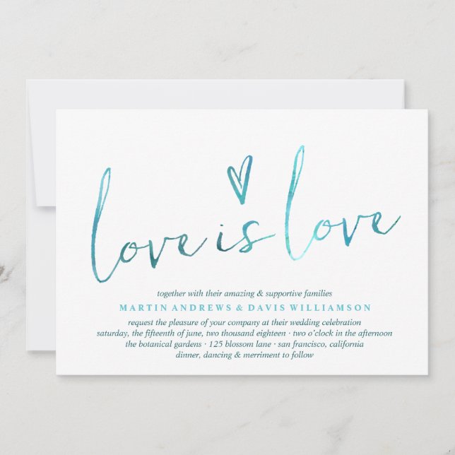 Watercolor Love is Love Gay Wedding Invitations (Front)