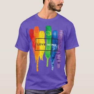 Watercolor Love Wins Rainbow Paint Typographic LGB T-Shirt