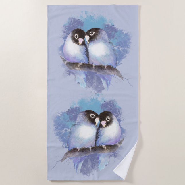 Watercolor Lovebirds Tropical Birds Beach Towel (Front)