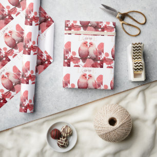 Watercolor Lovebirds with Custom Initials Wrapping Paper