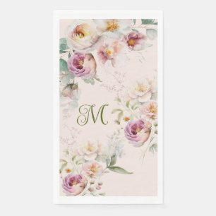 WATERCOLOR LOVELY PINK FLORAL MONOGRAM INITIAL NAPKIN