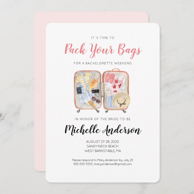 Watercolor Luggage Bachelorette Weekend Invitation (Front/Back)