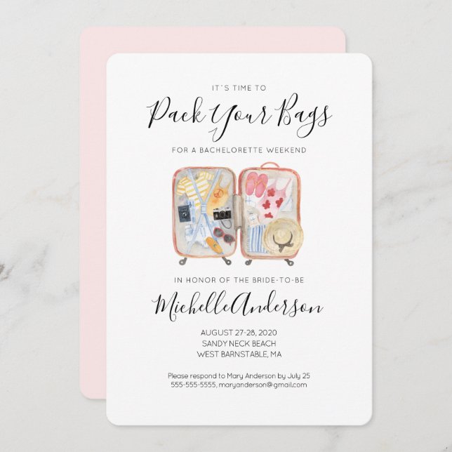 Watercolor Luggage Bachelorette Weekend Invitation (Front/Back)