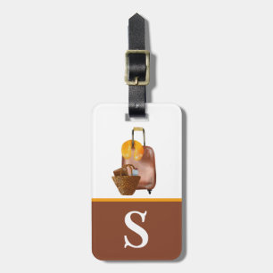 Watercolor Luggage, Brown, Yellow Kid's Initial Luggage Tag