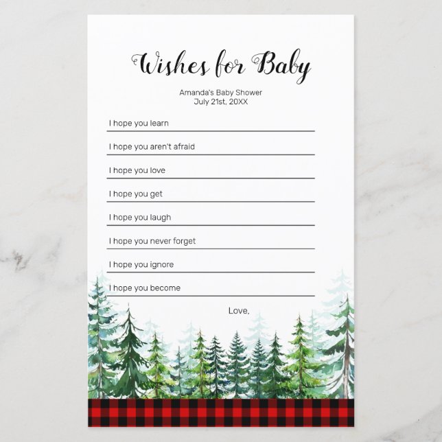Watercolor Lumberjack Wishes for Baby Game (Front)