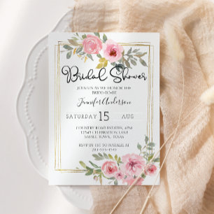 Watercolor Lush Blush Pink Bridal Shower Invitation