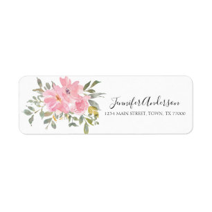 Watercolor Lush Blush Pink Floral Return Address Label