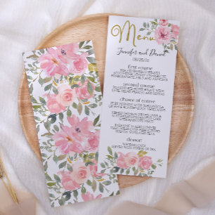 Watercolor Lush Blush Pink Floral Wedding Menu