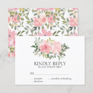 Watercolor Lush Blush Pink Floral Wedding RSVP Card