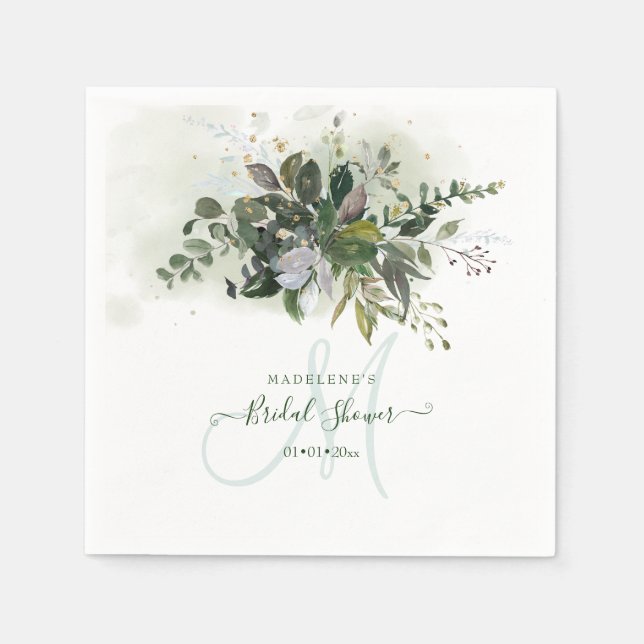 Watercolor Lush Greenery Bridal Shower Napkin (Front)