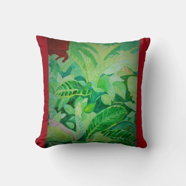 Watercolor Lush Jungle Panama House Cushion (Front)