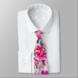 Watercolor Lush Pink Peonies & Green Teal Leaves Tie<br><div class="desc">Watercolor pattern of blooming delicate lush pink peonies with pastel green and turquoise leaves on a pastel light pink background.</div>