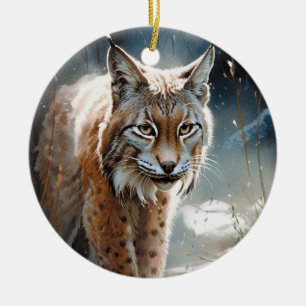 Watercolor Lynx Ceramic Ornament