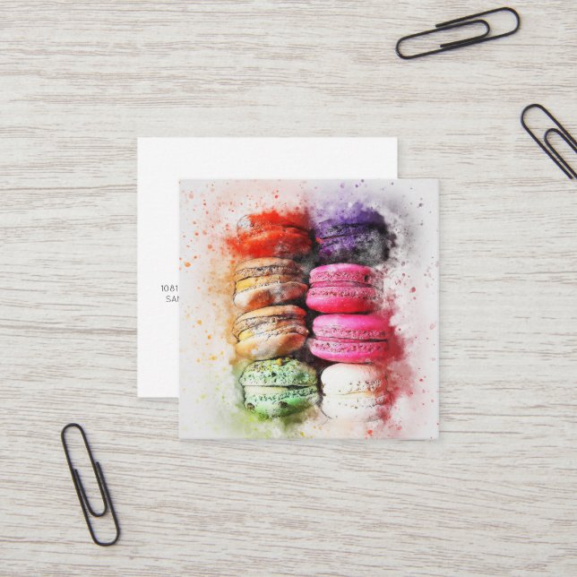 Watercolor Macaron Cookie Business Card (Front/Back In Situ)
