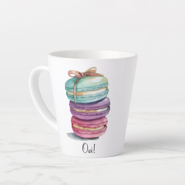 Watercolor Macaron Oui! Latte Mug (Left Angle)