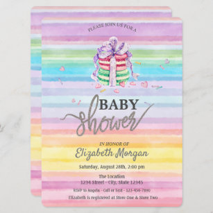 Watercolor Macarons Colourful Stripes Baby Shower Invitation