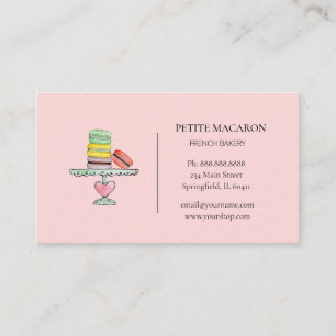 Watercolor Macarons pink bakery business card
