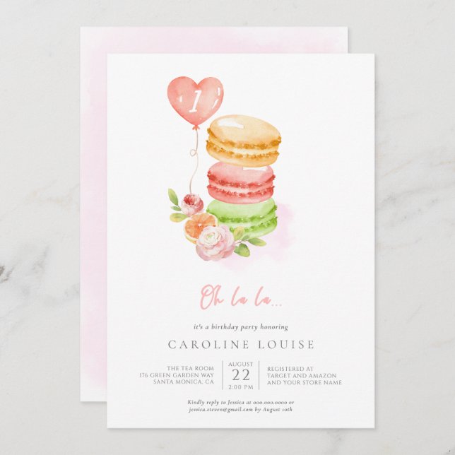 Watercolor Macaroons Baby Birthday Party Invitatio Invitation (Front/Back)
