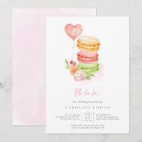 Watercolor Macaroons Baby Birthday Party Invitatio