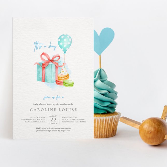 Watercolor Macaroons Baby Boy Shower Invitation (Creator Uploaded)