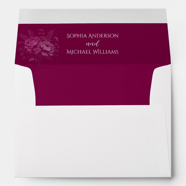 Watercolor Magenta Peony-Wedding- Envelope (Back (Bottom))