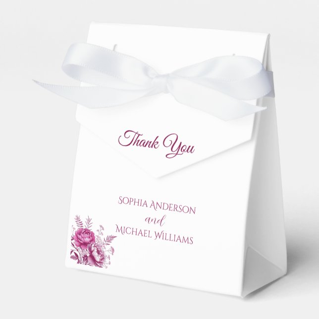 Watercolor Magenta Peony-Wedding Thank you Favour Box (Front Side)