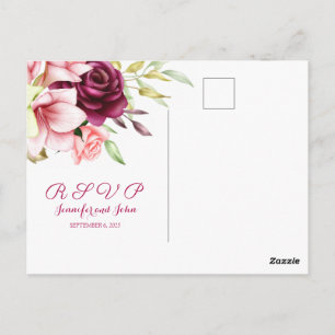 Watercolor Magenta Red Amaryllis Floral Wedding Postcard
