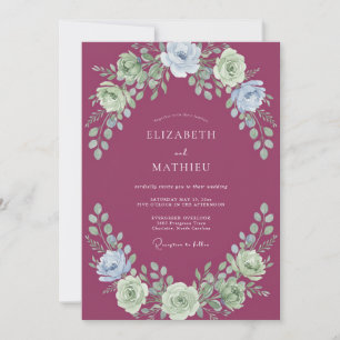Watercolor Magenta Wreath Wedding Invitation