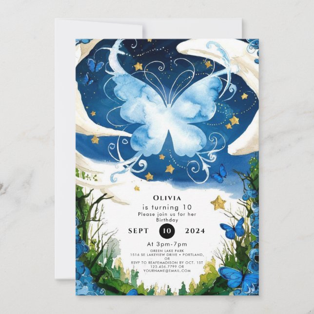 Watercolor Magic Butterfly Birthday Invitation (Front)