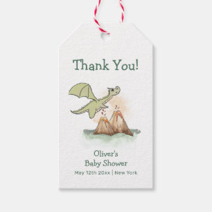 Watercolor Magic Dragon Mountain Boy Baby Shower Gift Tags