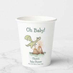 Watercolor Magic Dragon Mountain Boy Baby Shower Paper Cups
