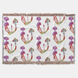 Watercolor Magic Mushrooms Throw Blanket