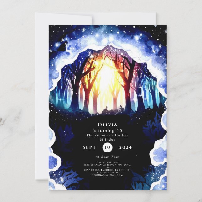 Watercolor Magic Woodland Birthday Invitation (Front)