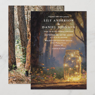 Watercolor Magical Forest Mason Jar Photo Wedding Invitation
