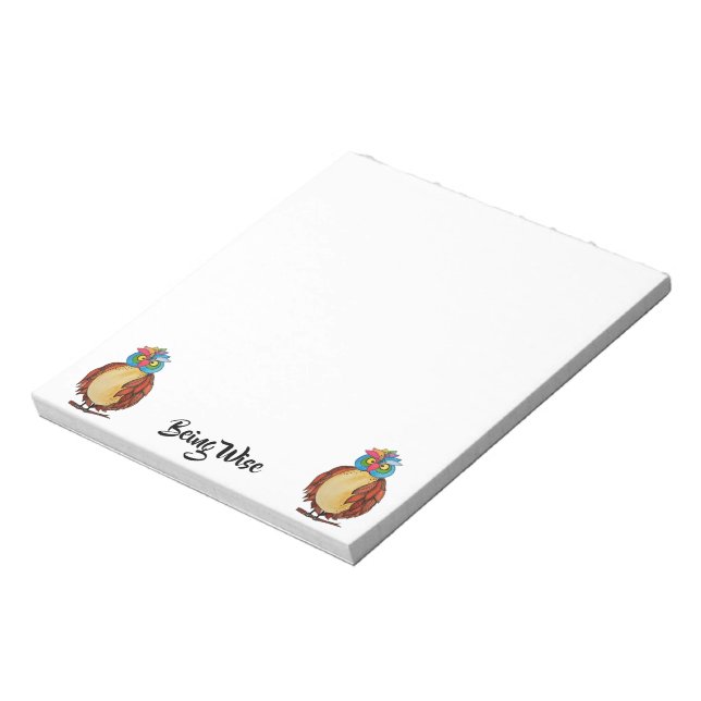 Watercolor Magical Owl With Rainbow Feathers Notepad (Rotated)